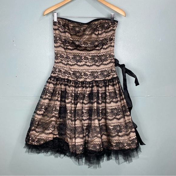 VTG Jessica McClintock for Gunne Sax‎ Lace Champaign Black Mini Dress Sz 7 or 8 - Picture 1 of 7